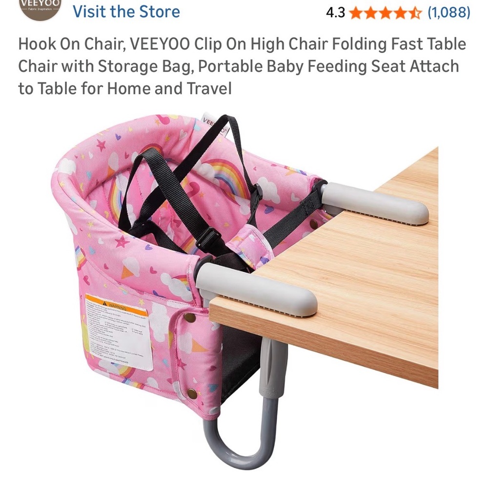 Pink Rainbow Clip-On Hook-On High Chair
